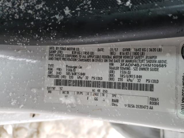 Photo 10 from auction – 2017 FORD FIESTA SE with VIN 3FADP4BJ1HM109589