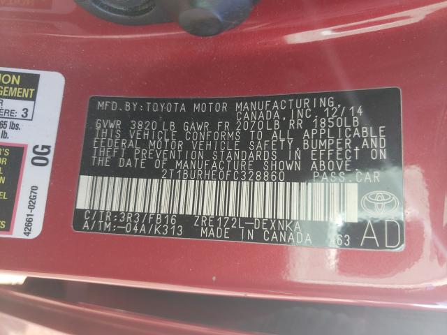 Photo 10 from auction – 2015 TOYOTA COROLLA L with VIN 2T1BURHE0FC328860