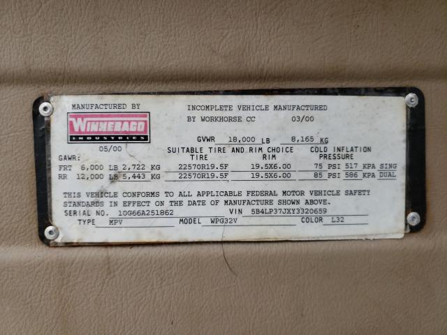 Photo 10 from auction – 2000 WORKHORSE CUSTOM CHASSIS MOTORHOME with VIN 5B4LP37JXY3320659