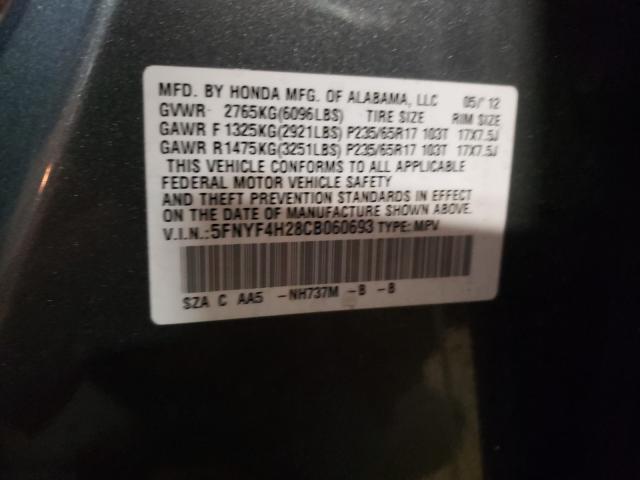 Photo 10 from auction – 2012 HONDA PILOT with VIN 5FNYF4H28CB060693