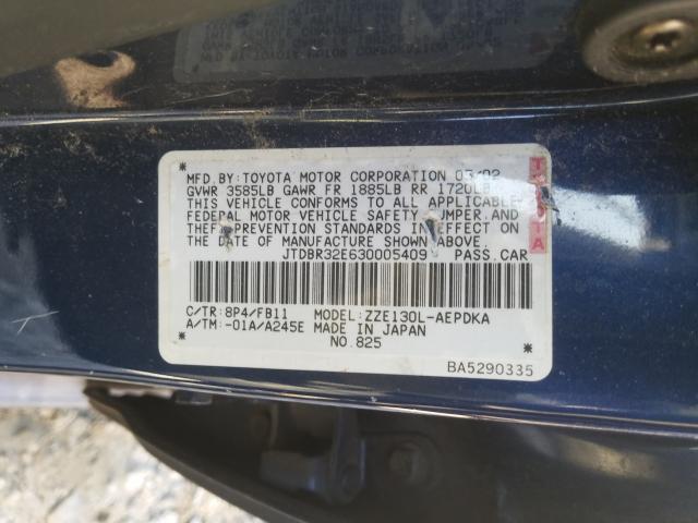 Photo 10 from auction – 2003 TOYOTA COROLLA CE with VIN JTDBR32E630005409
