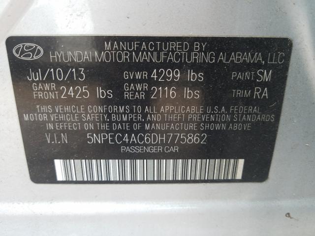 Photo 10 from auction – 2013 HYUNDAI SONATA SE with VIN 5NPEC4AC6DH775862