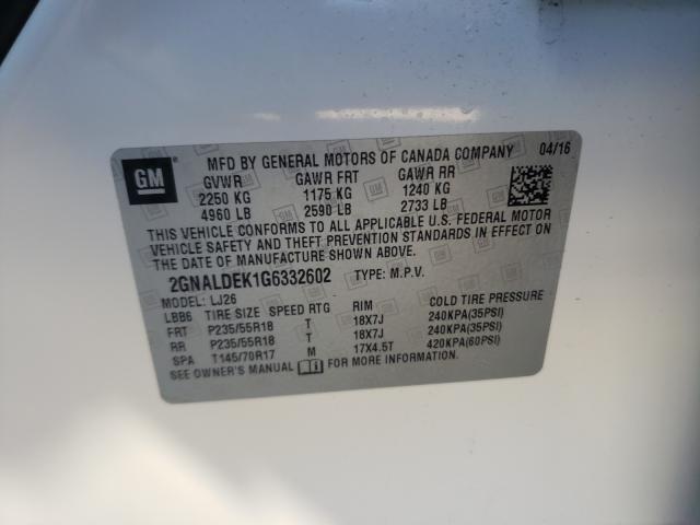 Photo 10 from auction – 2016 CHEVROLET EQUINOX LT with VIN 2GNALDEK1G6332602