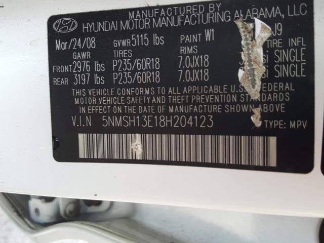 Photo 10 from auction – 2008 HYUNDAI SANTA FE with VIN 5NMSH13E18H204123