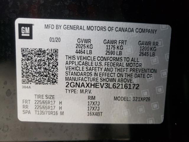 Photo 10 from auction – 2020 CHEVROLET EQUINOX LS with VIN 2GNAXHEV3L6216172