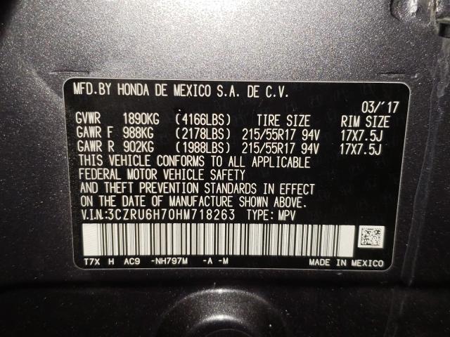 Photo 10 from auction – 2017 HONDA HR-V EXL with VIN 3CZRU6H70HM718263