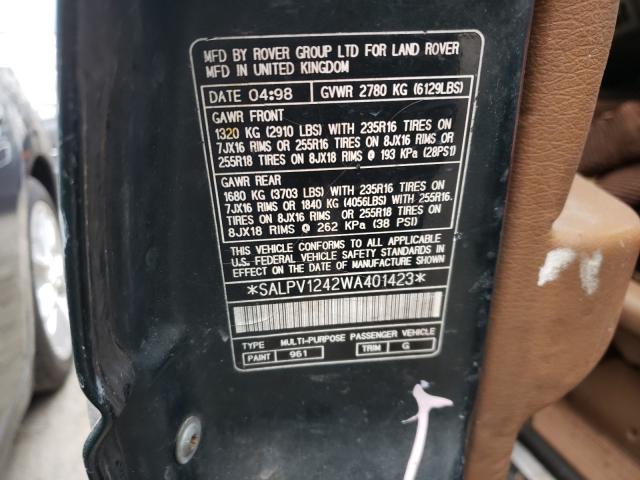 Photo 10 from auction – 1998 LAND ROVER RANGE ROVE with VIN SALPV1242WA401423