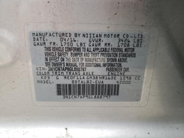 Photo 10 from auction – 2016 NISSAN VERSA with VIN 3N1CN7AP9GL888797