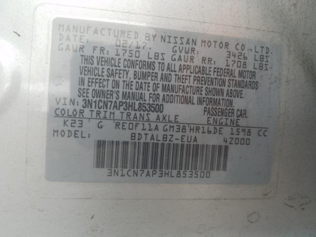 Photo 10 from auction – 2017 NISSAN VERSA S with VIN 3N1CN7AP3HL853500