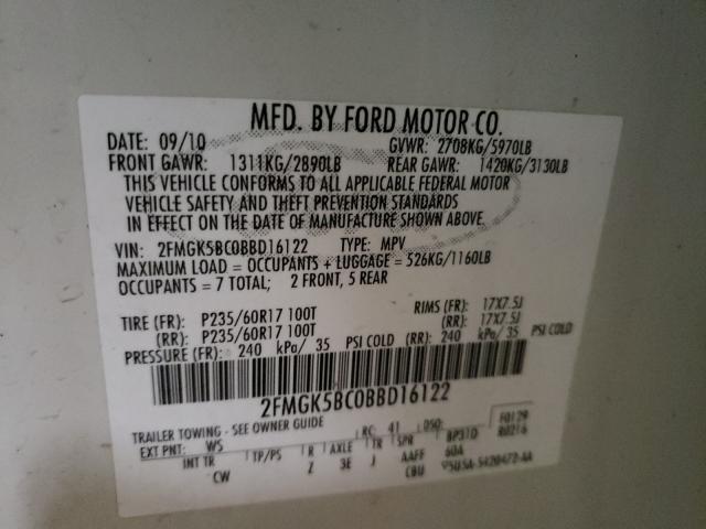 Photo 10 from auction – 2011 FORD FLEX SE with VIN 2FMGK5BC0BBD16122
