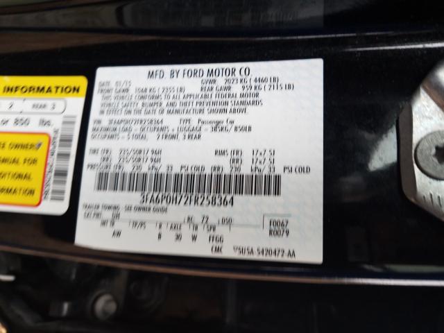 Photo 10 from auction – 2015 FORD FUSION SE with VIN 3FA6P0H72FR258364