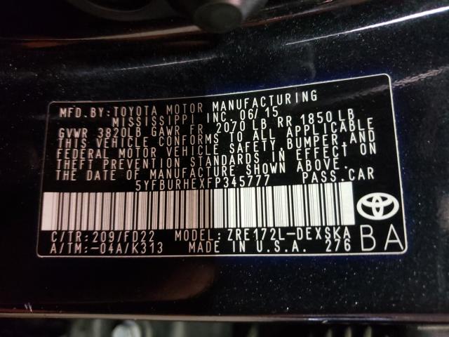 Photo 10 from auction – 2015 TOYOTA COROLLA L with VIN 5YFBURHEXFP345777