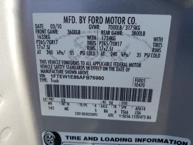 Photo 10 from auction – 2010 FORD F150 SUPER with VIN 1FTEW1E86AFB76980