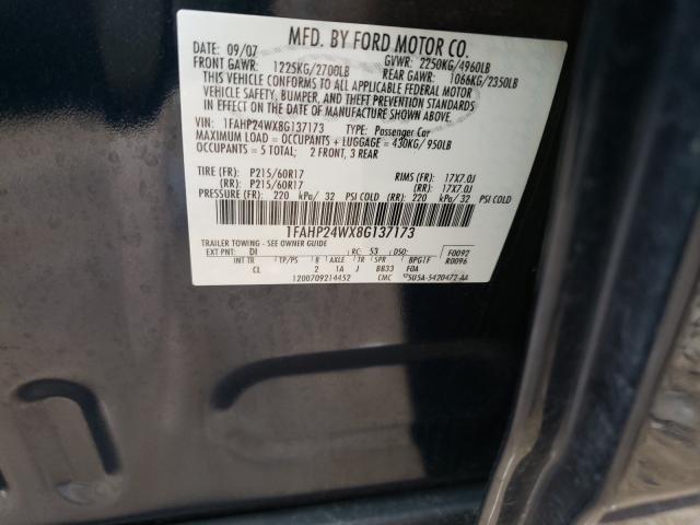Photo 10 from auction – 2008 FORD TAURUS SEL with VIN 1FAHP24WX8G137173
