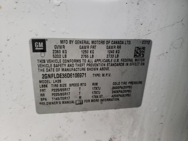 Photo 10 from auction – 2013 CHEVROLET EQUINOX LT with VIN 2GNFLDE36D6106971
