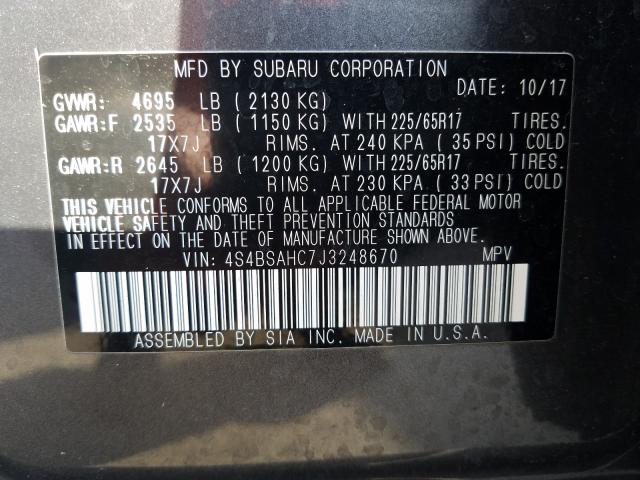 Photo 10 from auction – 2018 SUBARU OUTBACK 2. with VIN 4S4BSAHC7J3248670