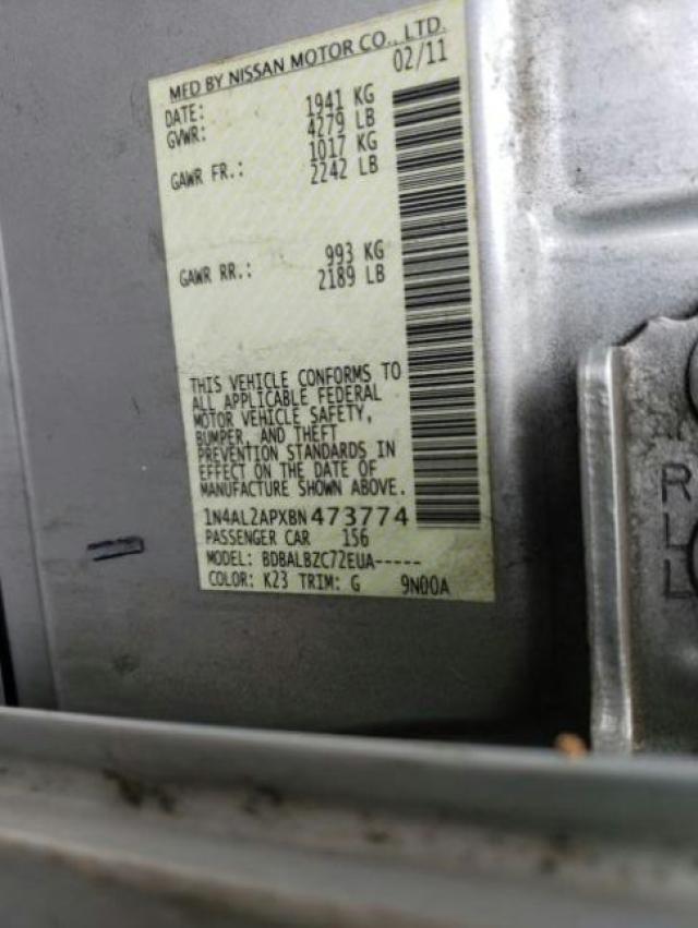Photo 10 from auction – 2011 NISSAN ALTIMA BAS with VIN 1N4AL2APXBN473774