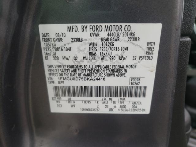 Photo 10 from auction – 2011 FORD ESCAPE XLT with VIN 1FMCU0D75BKA24418