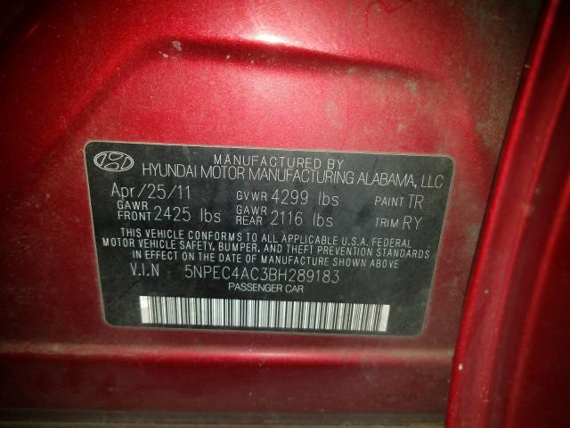 Photo 10 from auction – 2011 HYUNDAI SONATA SE with VIN 5NPEC4AC3BH289183