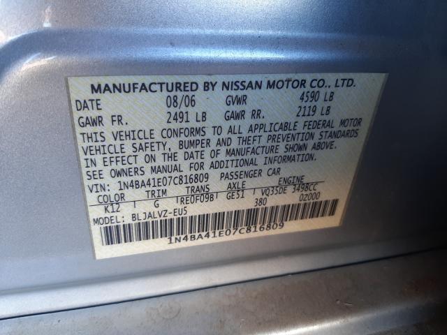 Photo 10 from auction – 2007 NISSAN MAXIMA SE with VIN 1N4BA41E07C816809
