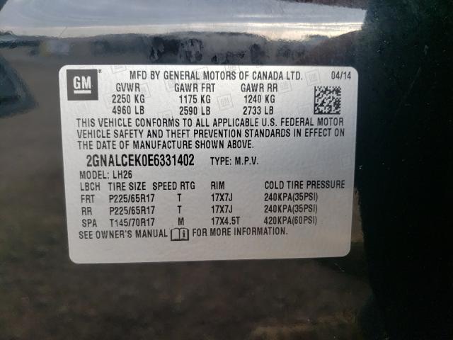 Photo 10 from auction – 2014 CHEVROLET EQUINOX LT with VIN 2GNALCEK0E6331402