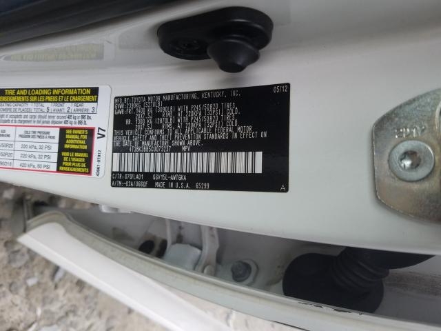 Photo 10 from auction – 2012 TOYOTA VENZA LE with VIN 4T3BK3BB5CU073237