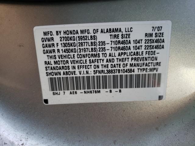 Photo 10 from auction – 2007 HONDA ODYSSEY TO with VIN 5FNRL38837B104584