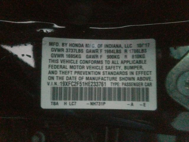 Photo 10 from auction – 2017 HONDA CIVIC LX with VIN 19XFC2F51HE233761