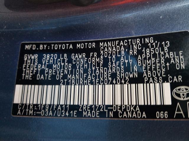 Photo 10 from auction – 2014 TOYOTA COROLLA L with VIN 2T1BURHE1EC074042