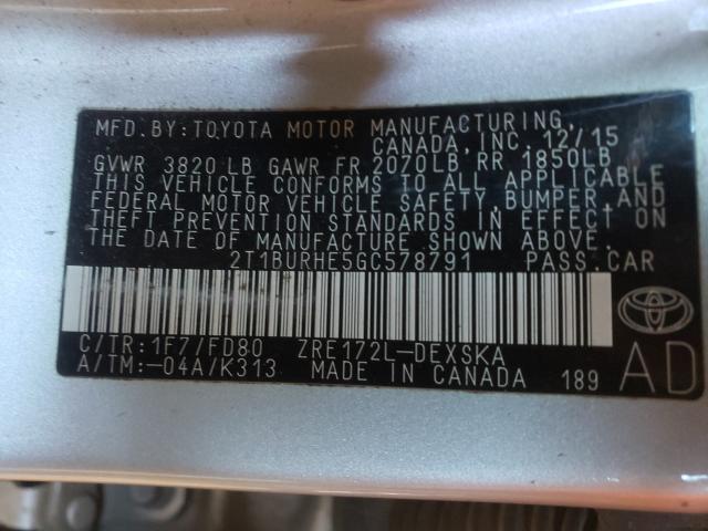 Zdjęcie 10 z aukcji – 2016 TOYOTA COROLLA z VIN 2T1BURHE5GC578791