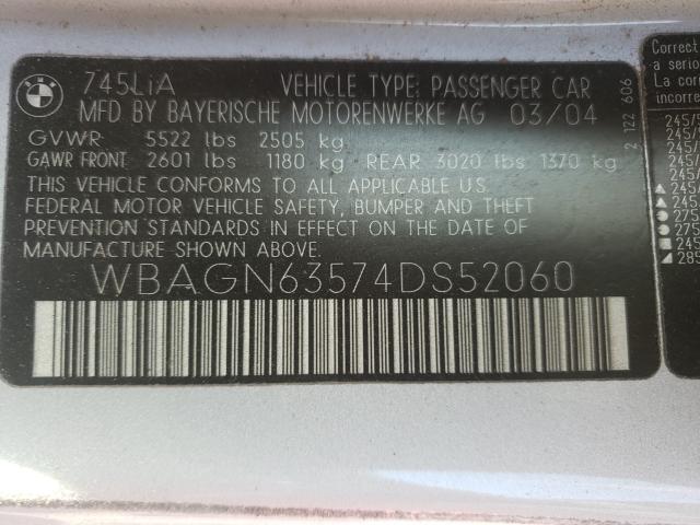 Photo 10 from auction – 2004 BMW 745 LI with VIN WBAGN63574DS52060
