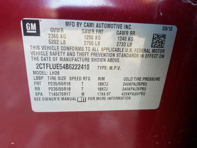 Photo 10 from auction – 2011 GMC TERRAIN SL with VIN 2CTFLUE54B6222410