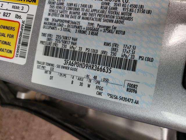 Photo 10 from auction – 2017 FORD FUSION SE with VIN 3FA6P0HD9HR366635