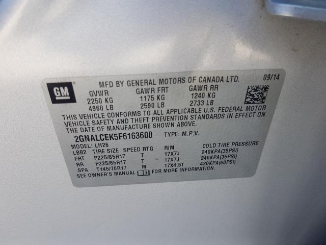 Photo 10 from auction – 2015 CHEVROLET EQUINOX LT with VIN 2GNALCEK5F6163600