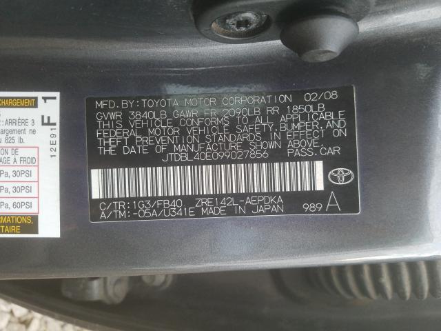 Photo 10 from auction – 2009 TOYOTA COROLLA BA with VIN JTDBL40E099027856