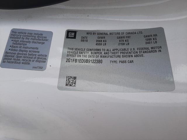 Photo 10 from auction – 2011 CHEVROLET CAMARO LT with VIN 2G1FB1ED9B9122380