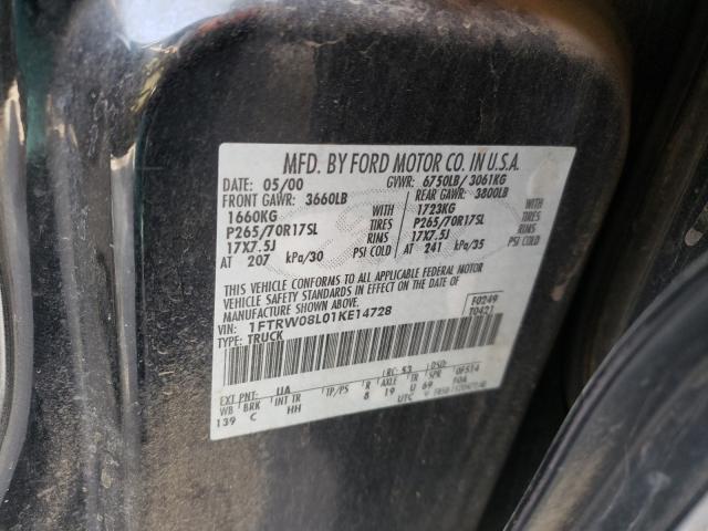 Photo 10 from auction – 2001 FORD F150 SUPER with VIN 1FTRW08L01KE14728
