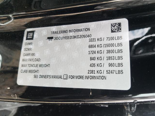Photo 10 from auction – 2019 CHEVROLET SILVERADO with VIN 3GCUYEED3KG205040