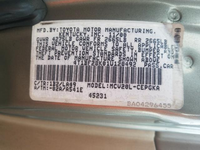 Photo 10 from auction – 2001 TOYOTA CAMRY LE with VIN 4T1BF28K01U120492