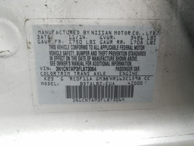 Photo 10 from auction – 2015 NISSAN VERSA S with VIN 3N1CN7AP3FL873064