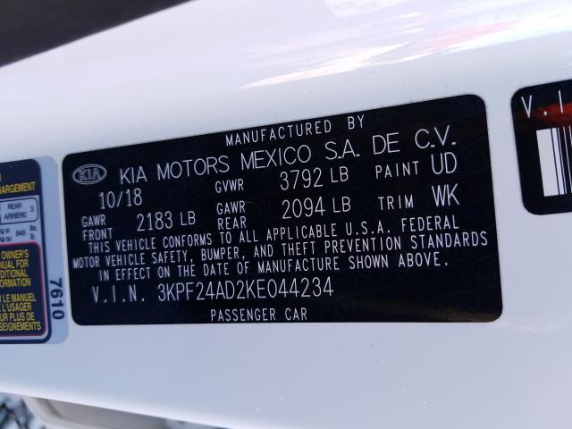 Photo 10 from auction – 2019 KIA FORTE with VIN 3KPF24AD2KE044234