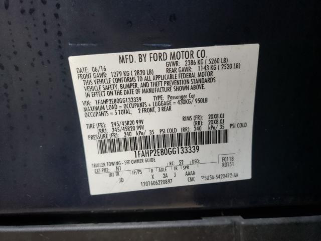 Photo 10 from auction – 2016 FORD TAURUS SEL with VIN 1FAHP2E80GG133339