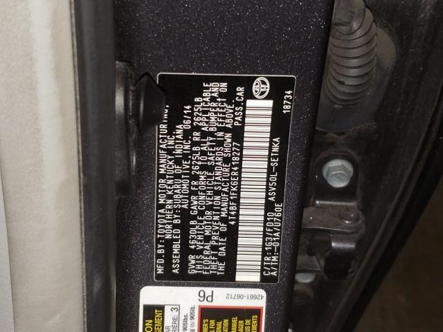 Photo 10 from auction – 2014 TOYOTA CAMRY L with VIN 4T4BF1FK6ER418277