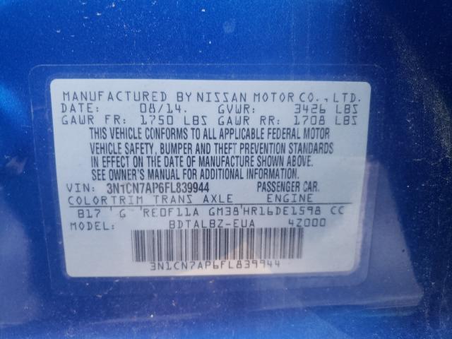 Photo 10 from auction – 2015 NISSAN VERSA SV with VIN 3N1CN7AP6FL839944