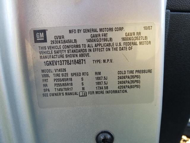 Photo 10 from auction – 2008 GMC ACADIA SLE with VIN 1GKEV13778J184871