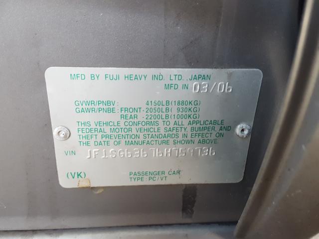 Photo 10 from auction – 2006 SUBARU FORESTER 2 with VIN JF1SG63676H759736