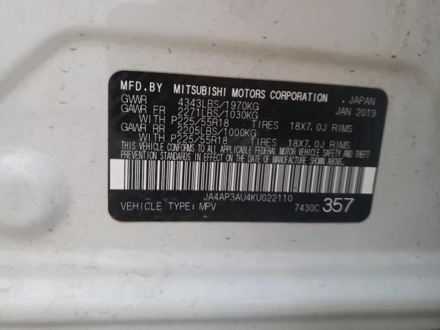Photo 10 from auction – 2019 MITSUBISHI OUTLANDER with VIN JA4AP3AU4KU022110