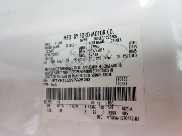 Photo 10 from auction – 2009 FORD RANGER SUP with VIN 1FTYR15E59PA26262