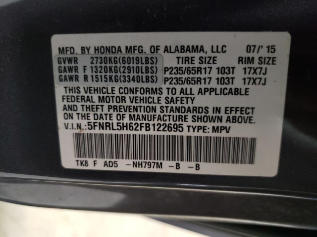 Photo 10 from auction – 2015 HONDA ODYSSEY EX with VIN 5FNRL5H62FB122695