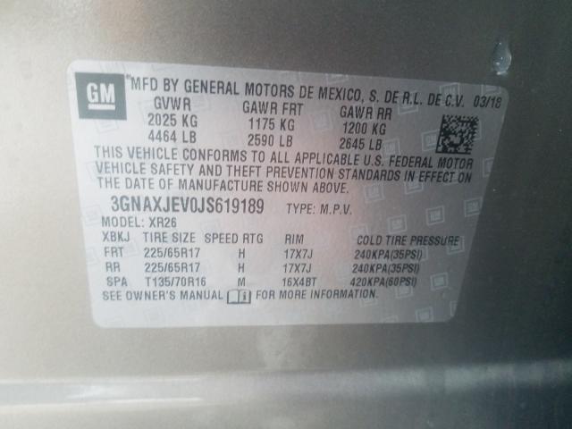 Photo 10 from auction – 2018 CHEVROLET EQUINOX LT with VIN 3GNAXJEV0JS619189
